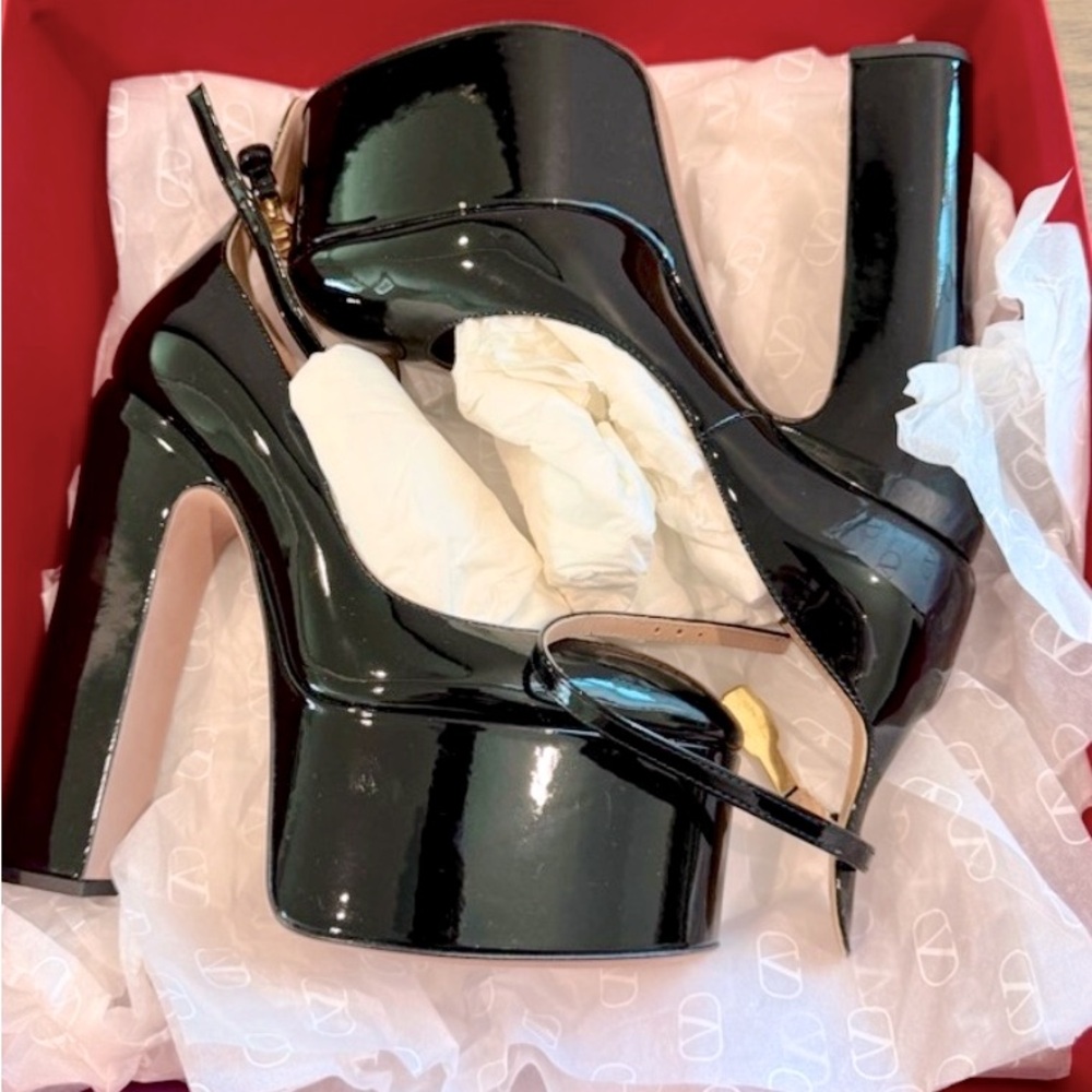 Valentino Glossy Black Platform Heels
